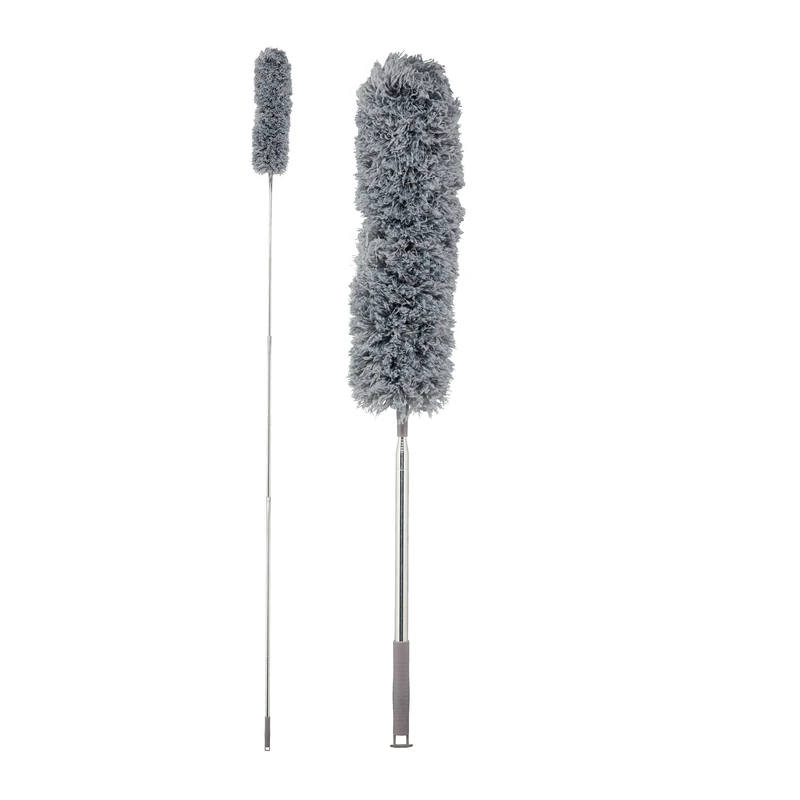 Relaxdays Feather, Extendable Telecopic Bar up to 2.5 m, Washable, Bendable, Dust Magnet Microfibre, Duster, Grey