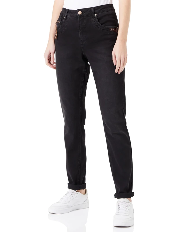 Cream Women's Women's Jeans Skinny Shape Fit Midrise Waist Full-Length Regular Waistband Jeans, Black Denim,