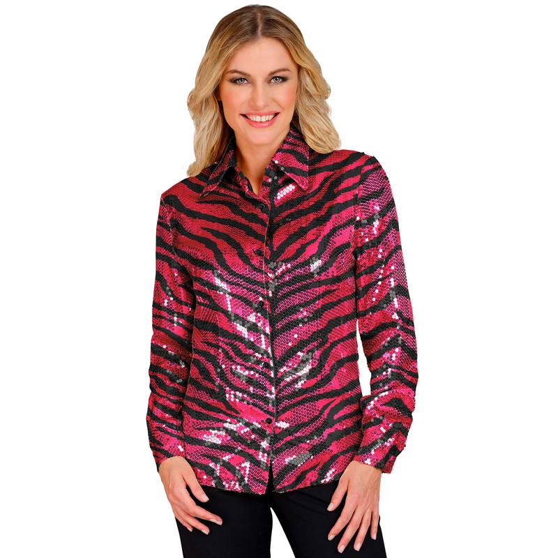 Widmann Milano Sequin Animal Print Blouse - Disco Party Shirt
