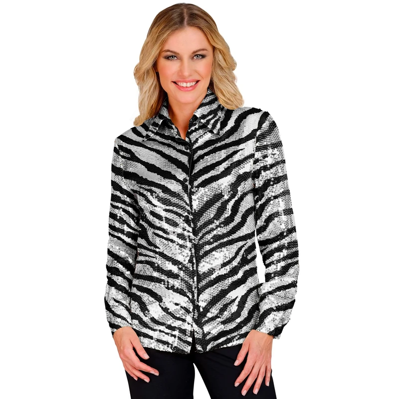 Widmann - Party Fashion Sequin Blouse for Women Zebra Print Disco Fever Schlagermove Women's Shirt Animal Print