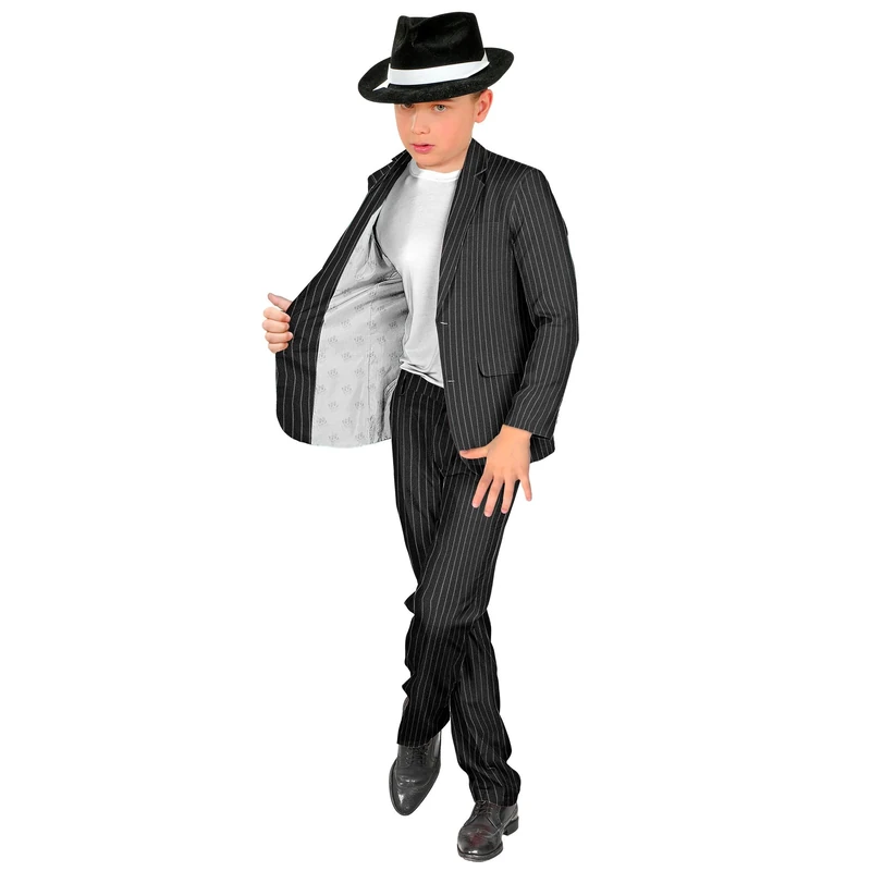 Widmann - Children's Gangster Costume, Grey with Pinstripes, Mafia Boss, Casino Costume