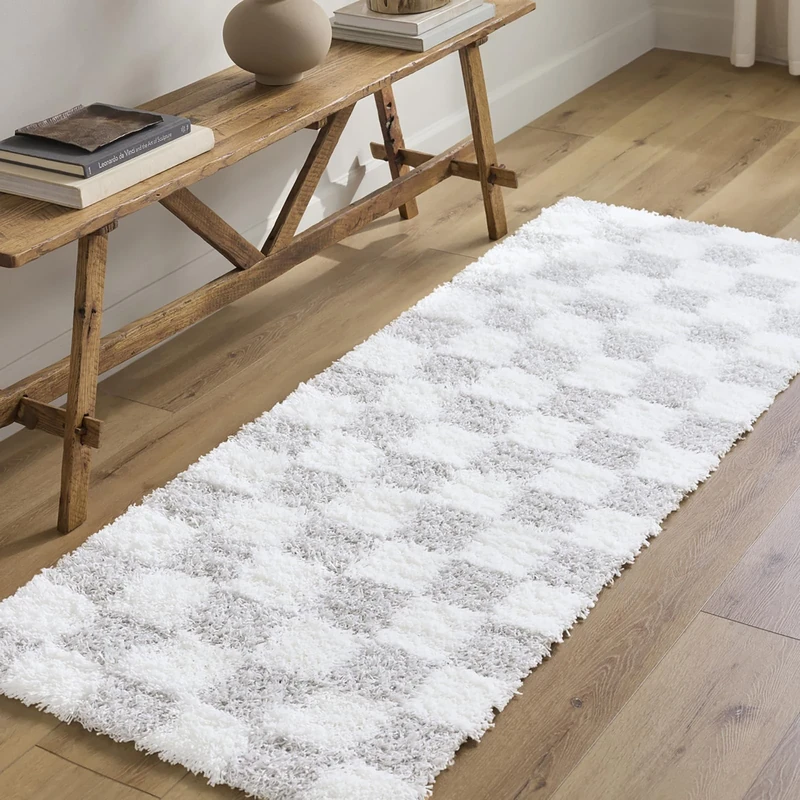 Livabliss Mabini Shaggy Rug - Modern Runner Rugs Living Room, Hallway 80x220 cm, Soft Shaggy Rugs for Bedroom - Neutral Boho Fluffy Rug, Easy Care Plush Thick Pile - Cream and Grey