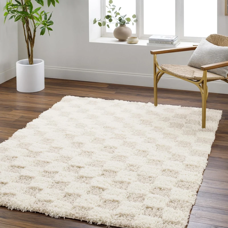 Livabliss Mabini Modern Area Rugs Living Room, Soft Shaggy Rugs for Bedroom - Abstract Berber Fluffy Rug, Easy Care Plush Thick Pile - Large Rug 160x220cm Cream, Light Beige