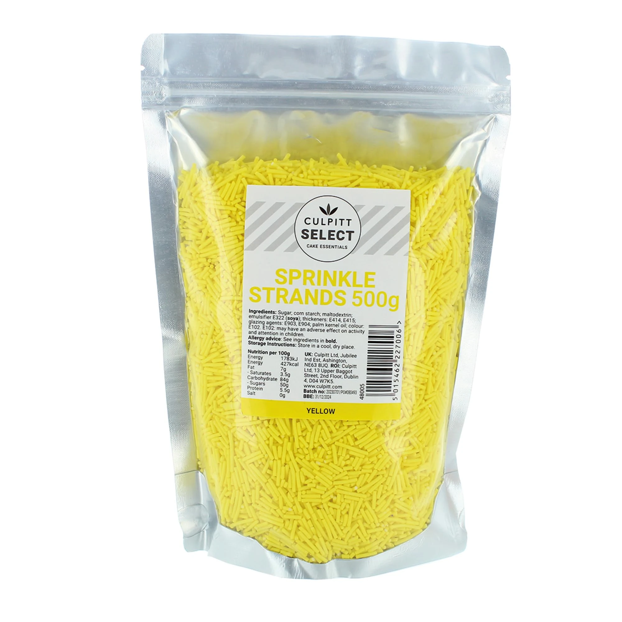 Culpitt Select Sprinkles | Yellow Sugar Strands, Cake Sprinkle Decorations For Cakes, Cupcakes, Cookies, Ice Cream, and Desserts | 500g