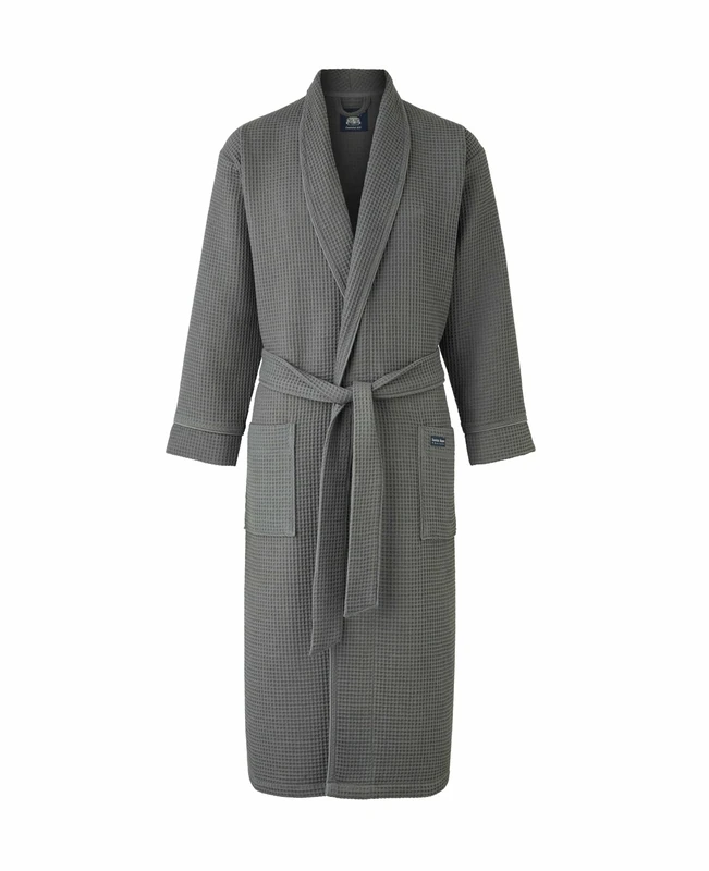 THE SAVILE ROW COMPANY LONDON Men's Lightweight Soft Cotton Waffle Kimono Bathrobe Dressing Gown - Charcoal Grey - XX-Large