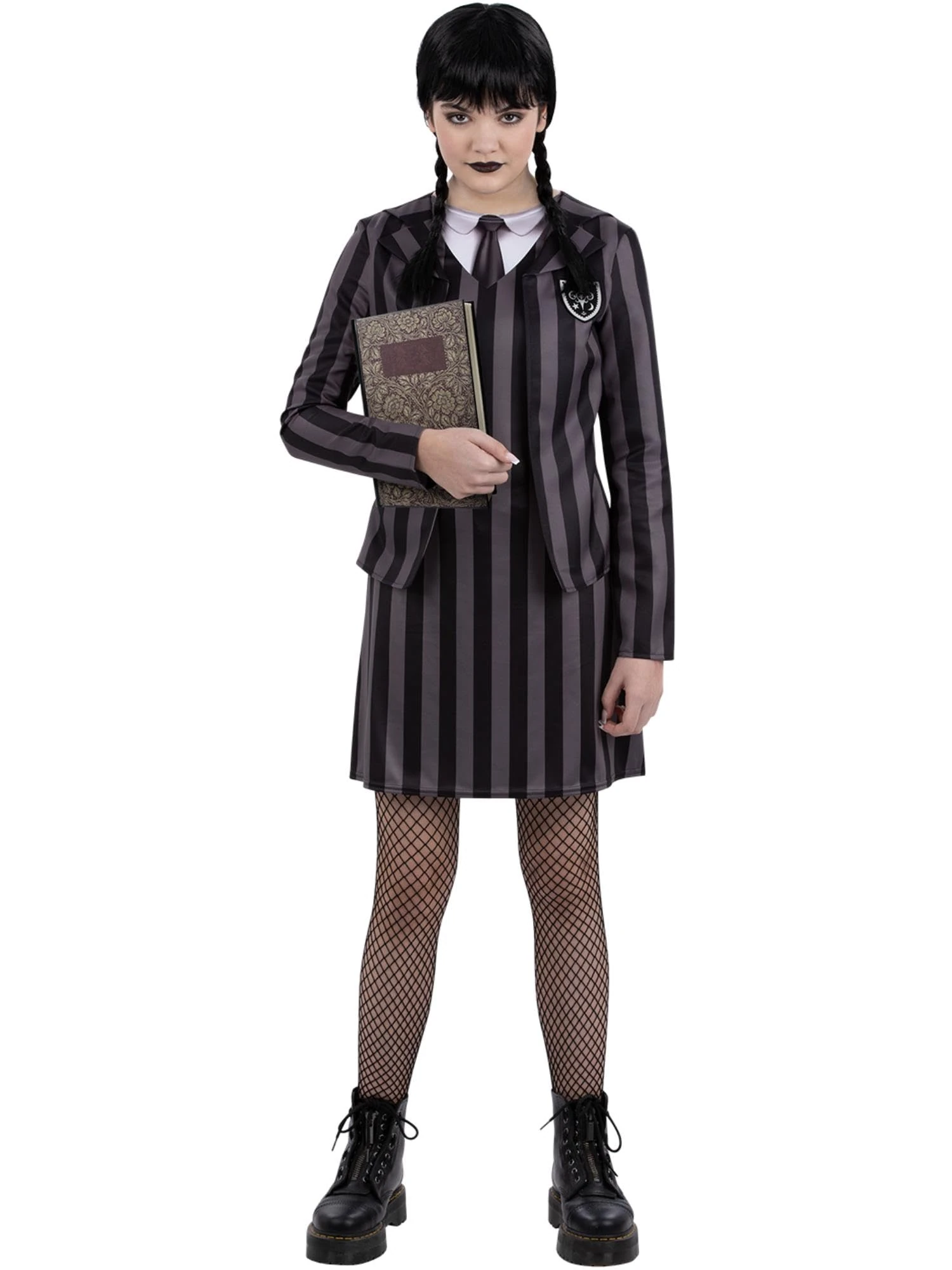 Smiffys Kids Gothic School Uniform Costume Dress with Mock Jacket, Shirt & Tie, Halloween Child Fancy Dress, Gothic Schoolgirl Dress Up Costumes