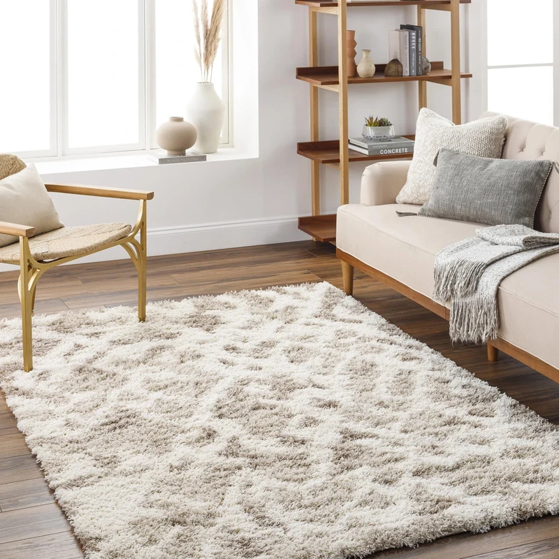 Livabliss Sarajevo Shaggy Rug - Modern Berber Rugs Living Room, Large 200x290 cm, Soft Shaggy Rugs for Bedroom - Neutral Boho Fluffy Rug, Easy Care Plush Thick Pile - Beige and White