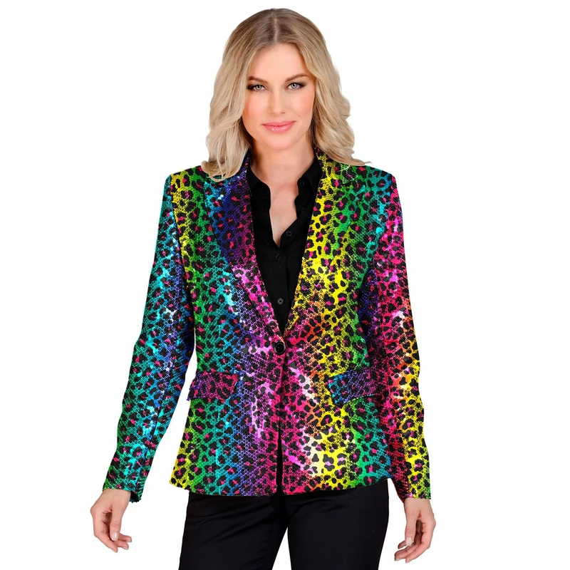 Widmann - Party Fashion Women Leopard Print Rainbow Disco Fever Strike Animal Print Blazer Jacket