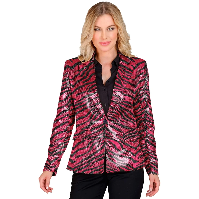 Widmann - Party Fashion Women's Zebra Print Disco Fever Striker Animal Print Sequin Blazer Jacket