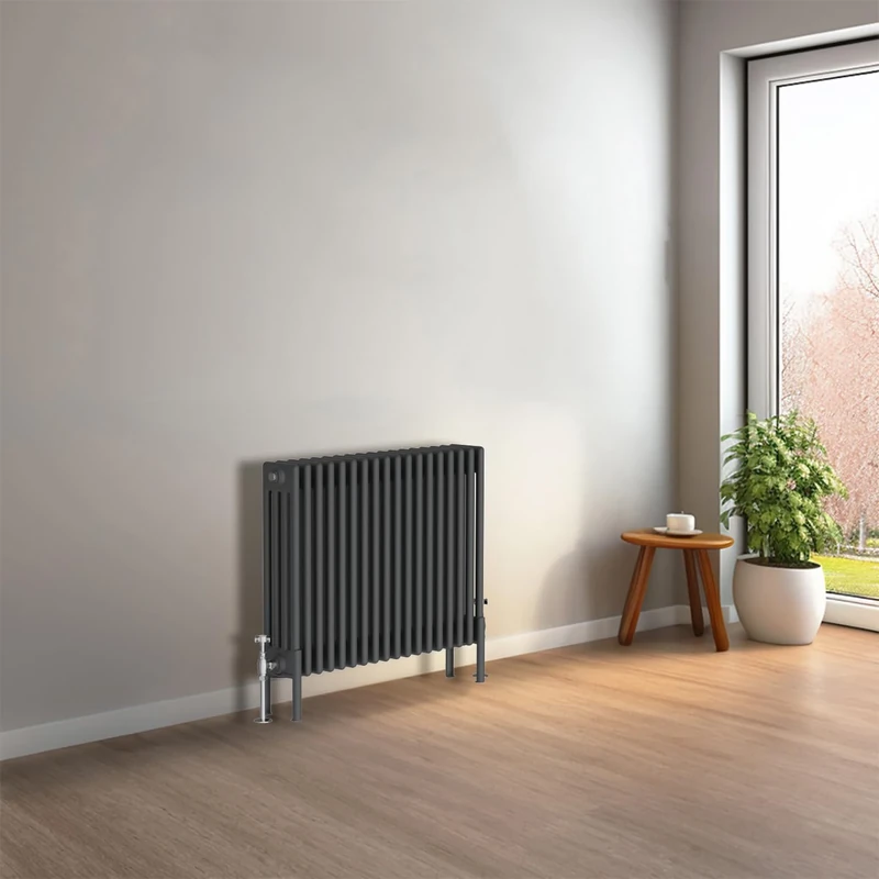 NRG Cast Iron Radiator Four Column 600x830mm Anthracite Traditional Column Cast Iron Style Radiator Central Heating Radiator Perfect for Bathrooms, Kitchen, Living Room