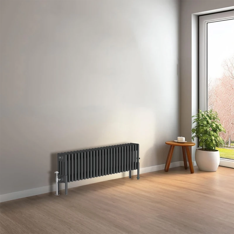 NRG Cast Iron Radiator Four Column 300x1190mm Anthracite Traditional Column Cast Iron Style Radiator Central Heating Radiator Perfect for Bathrooms, Kitchen, Living Room