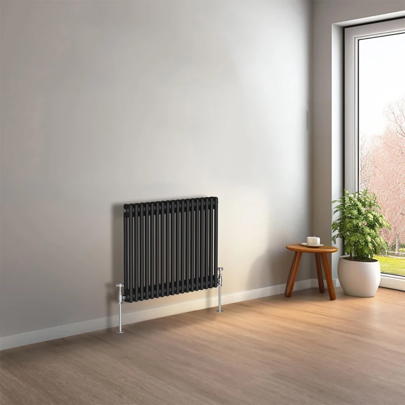 NRG 600 x 830mm Black Horizontal Traditional Column Cast Iron Style Radiator Central Heating Radiator Perfect for Bathrooms, Kitchen, Living Room Double Panel