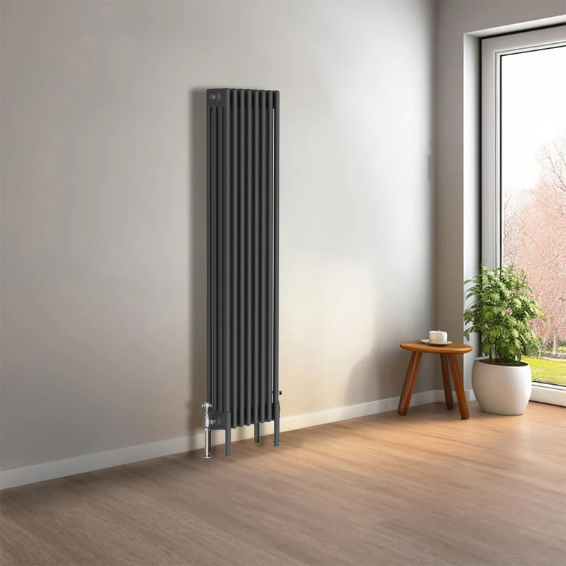 NRG Cast Iron Radiator Four Column 1500x380mm Anthracite Traditional Column Cast Iron Style Radiator Central Heating Radiator Perfect for Bathrooms, Kitchen, Living Room