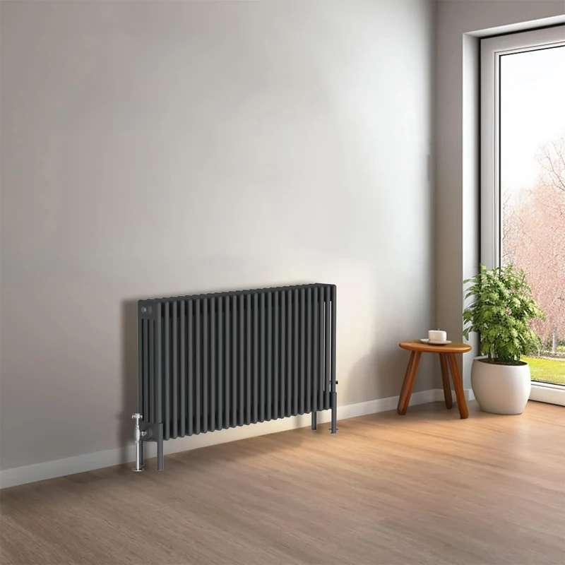 NRG Cast Iron Radiator Four Column 600x1190mm Anthracite Traditional Column Cast Iron Style Radiator Central Heating Radiator Perfect for Bathrooms, Kitchen, Living Room