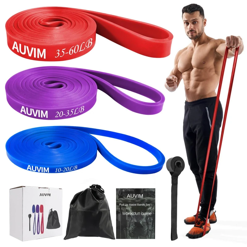 AUVIM Resistance Bands Set Pull Up Bands 3 Different Levels Exercise Bands for Men Women Fitness Bands for Strength Training,Pilates,Yoga,CrossFit Include Door Anchor Storage Bag and Workout Guide