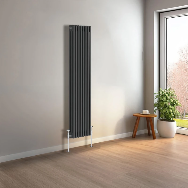 NRG 1500 x 380mm Anthracite Vertical Traditional Column Cast Iron Style Radiator Central Heating Radiator Perfect for Bathrooms, Kitchen, Living Room Triple Panel