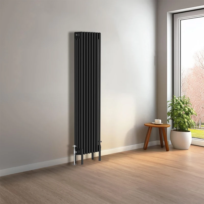 NRG Cast Iron Radiator Four Column 1500x380mm Black Traditional Column Cast Iron Style Radiator Central Heating Radiator Perfect for Bathrooms, Kitchen, Living Room