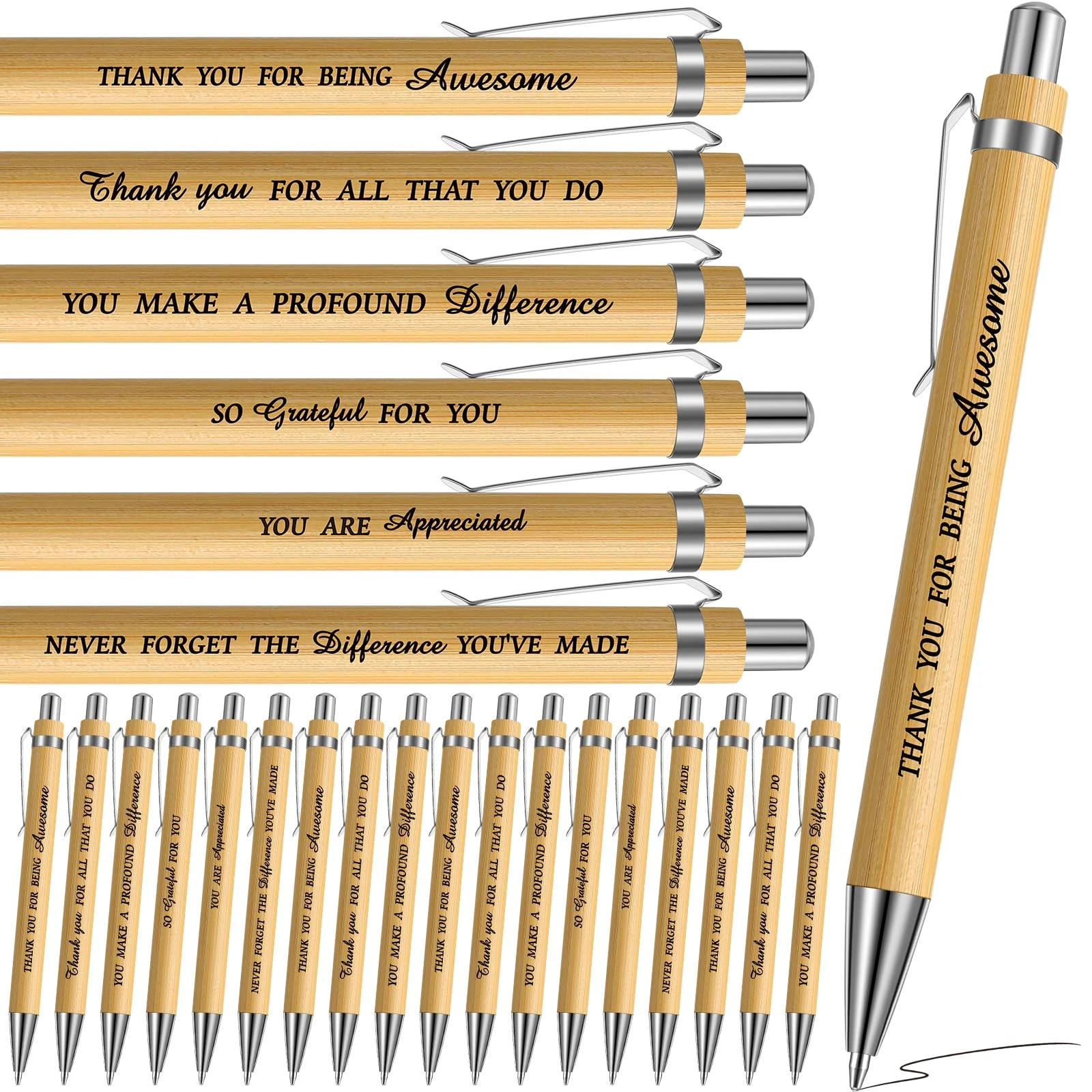 Faccito 48 Pcs Inspirational Bamboo Ballpoint Pens Motivational Quotes Wood Bamboo Pens Encouraging Messages Black Ink for Office Employee Students Teacher Adults Kids Gift Writing School Office