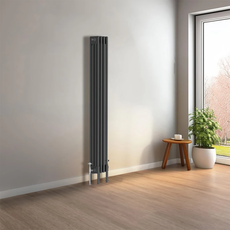 NRG Cast Iron Radiator Four Column 1500x200mm Anthracite Traditional Column Cast Iron Style Radiator Central Heating Radiator Perfect for Bathrooms, Kitchen, Living Room