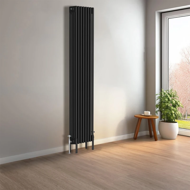 NRG Cast Iron Radiator Four Column 1800x380mm Black Traditional Column Cast Iron Style Radiator Central Heating Radiator Perfect for Bathrooms, Kitchen, Living Room