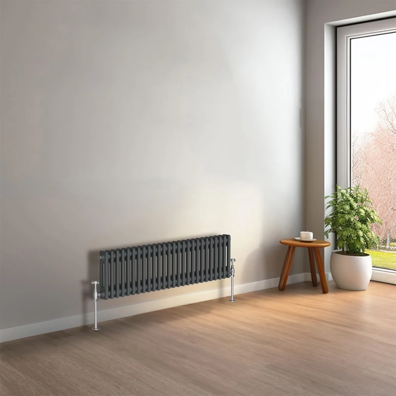 NRG 300 x 1190mm Anthracite Horizontal Traditional Column Cast Iron Style Radiator Central Heating Radiator Perfect for Bathrooms, Kitchen, Living Room Double Panel
