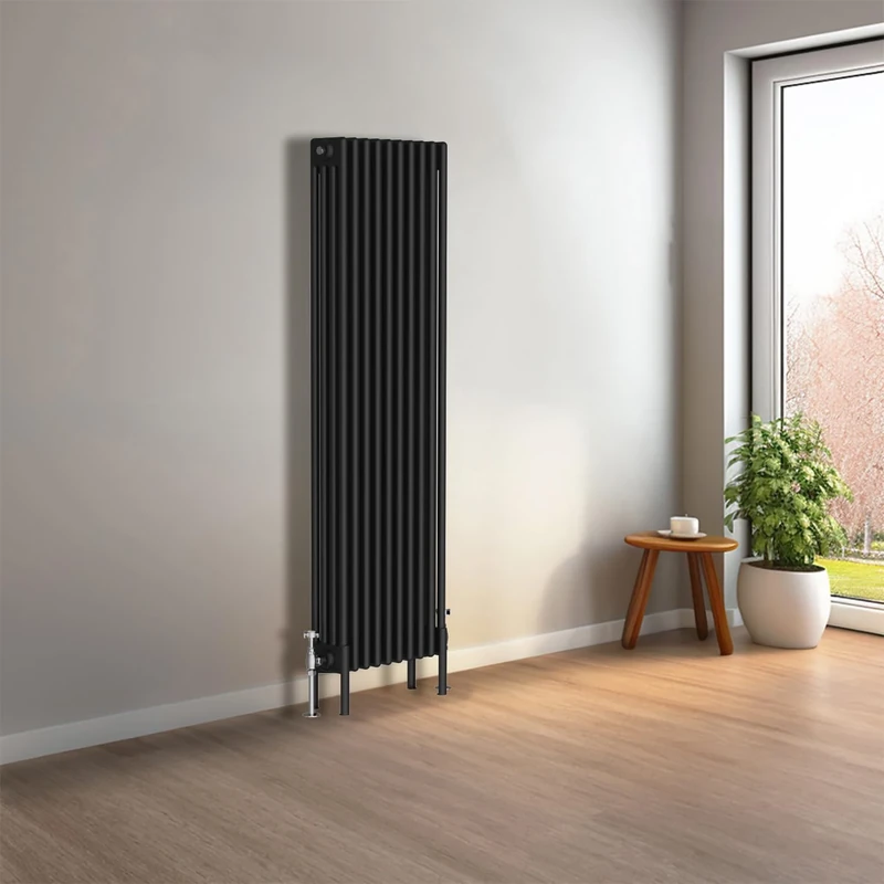 NRG Cast Iron Radiator Four Column 1500x470mm Black Traditional Column Cast Iron Style Radiator Central Heating Radiator Perfect for Bathrooms, Kitchen, Living Room