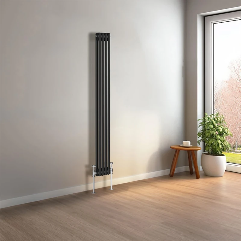 NRG 1500 x 200mm Black Vertical Traditional Column Cast Iron Style Radiator Central Heating Radiator Perfect for Bathrooms, Kitchen, Living Room Double Panel