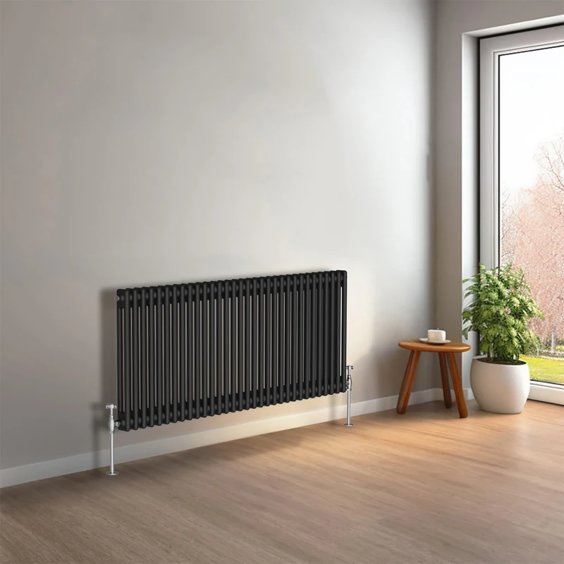 NRG 600 x 1460mm Black Horizontal Traditional Column Cast Iron Style Radiator Central Heating Radiator Perfect for Bathrooms, Kitchen, Living Room Double Panel