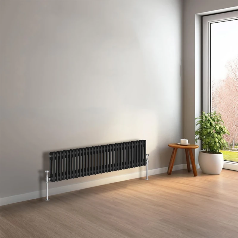 NRG 300 x 1460mm Black Horizontal Traditional Column Cast Iron Style Radiator Central Heating Radiator Perfect for Bathrooms, Kitchen, Living Room Double Panel