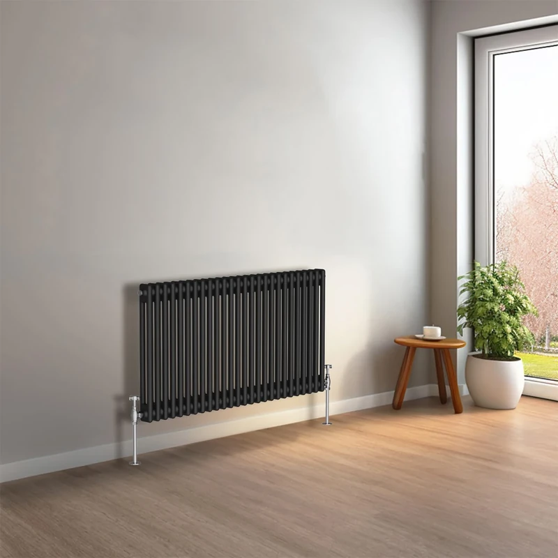 NRG 600 x 1190mm Black Horizontal Traditional Column Cast Iron Style Radiator Central Heating Radiator Perfect for Bathrooms, Kitchen, Living Room Double Panel