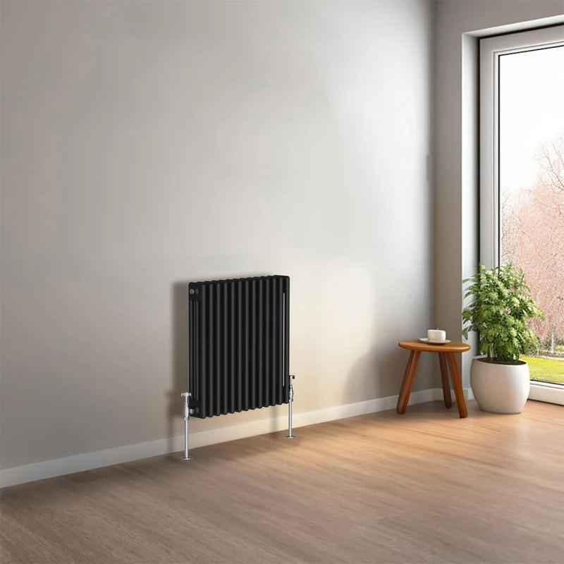 NRG 600 x 605mm Black Horizontal Traditional Column Cast Iron Style Radiator Central Heating Radiator Perfect for Bathrooms, Kitchen, Living Room Triple Panel