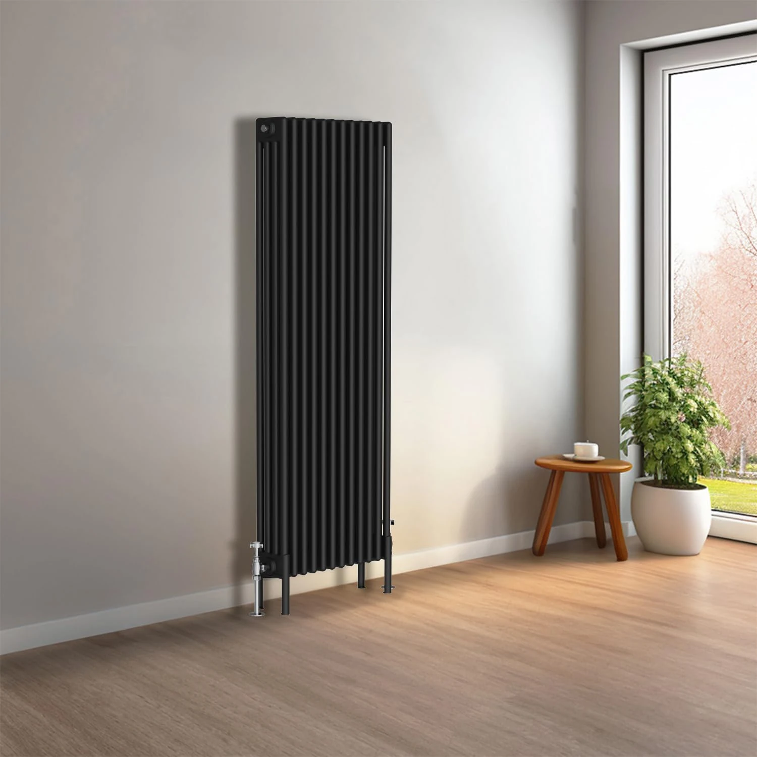 NRG Cast Iron Radiator Four Column 1500x560mm Black Traditional Column Cast Iron Style Radiator Central Heating Radiator Perfect for Bathrooms, Kitchen, Living Room