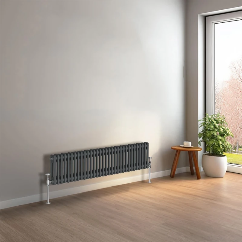 NRG 300 x 1460mm Anthracite Horizontal Traditional Column Cast Iron Style Radiator Central Heating Radiator Perfect for Bathrooms, Kitchen, Living Room Double Panel