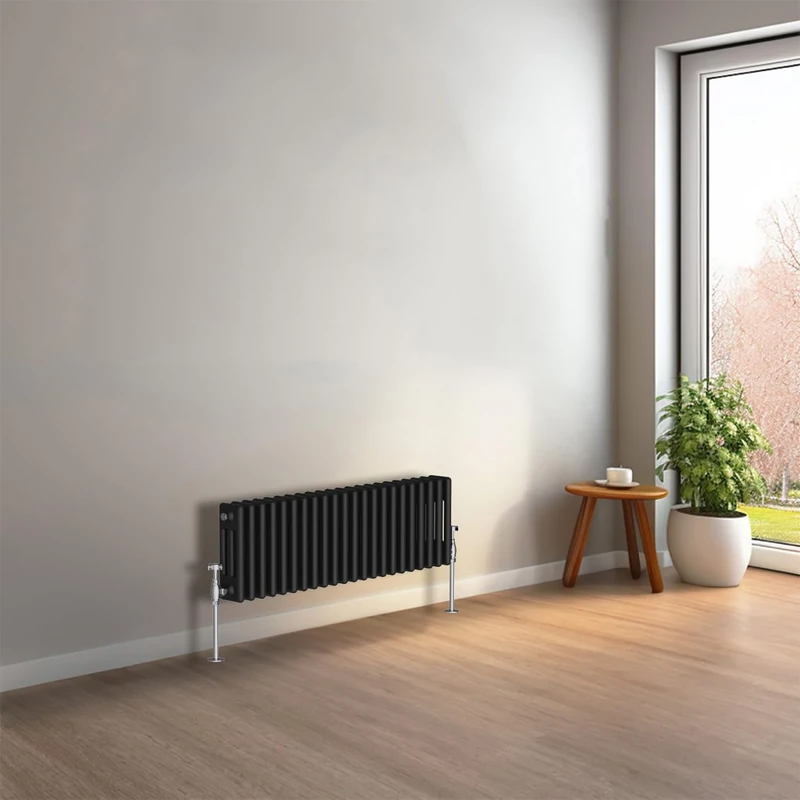 NRG 300 x 1010mm Black Horizontal Traditional Column Cast Iron Style Radiator Central Heating Radiator Perfect for Bathrooms, Kitchen, Living Room Triple Panel
