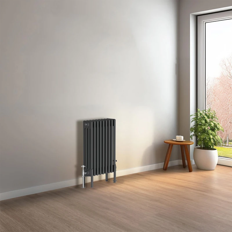 NRG Cast Iron Radiator Four Column 600x425mm Anthracite Traditional Column Cast Iron Style Radiator Central Heating Radiator Perfect for Bathrooms, Kitchen, Living Room