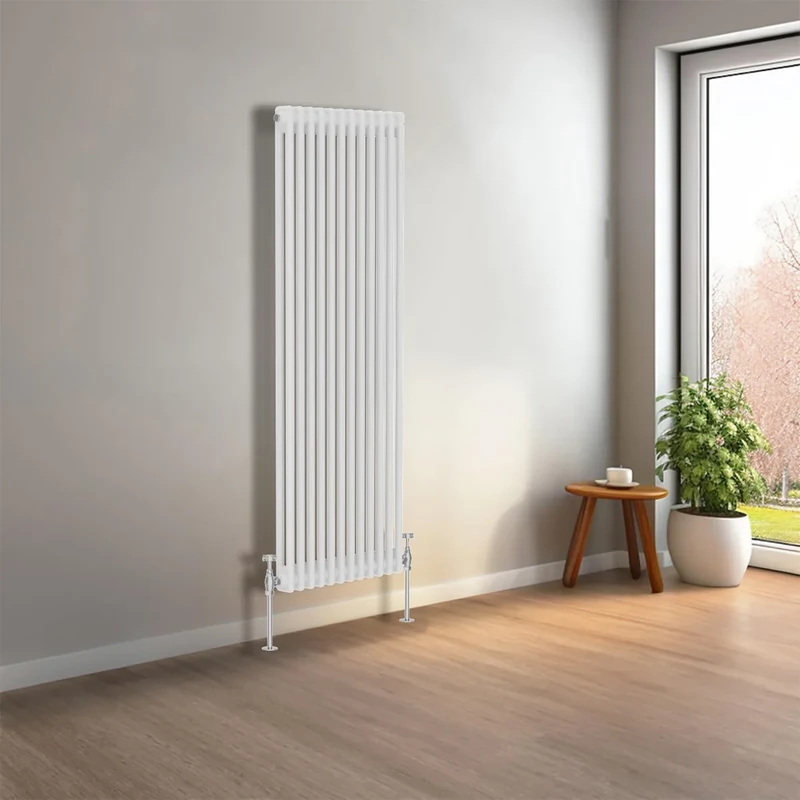 NRG 1500 x 560 mm Gloss White Vertical Traditional Column Cast Iron Style Radiator Central Heating Radiator Perfect for Bathrooms, Kitchen, Living Room Double Panel