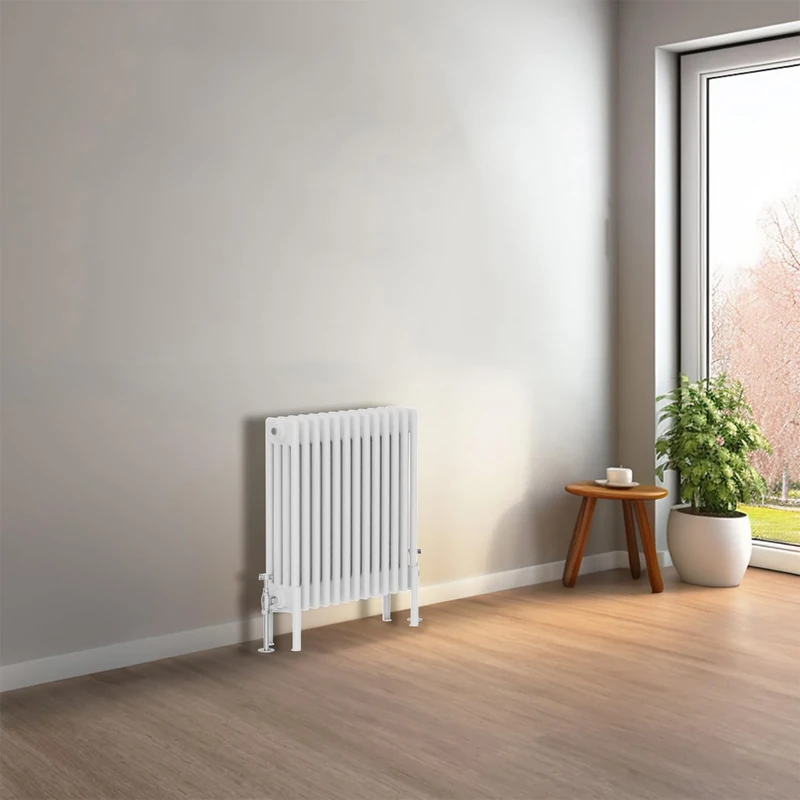 NRG Cast Iron Radiator Four Column 600x605mm Gloss White Traditional Column Cast Iron Style Radiator Central Heating Radiator Perfect for Bathrooms, Kitchen, Living Room