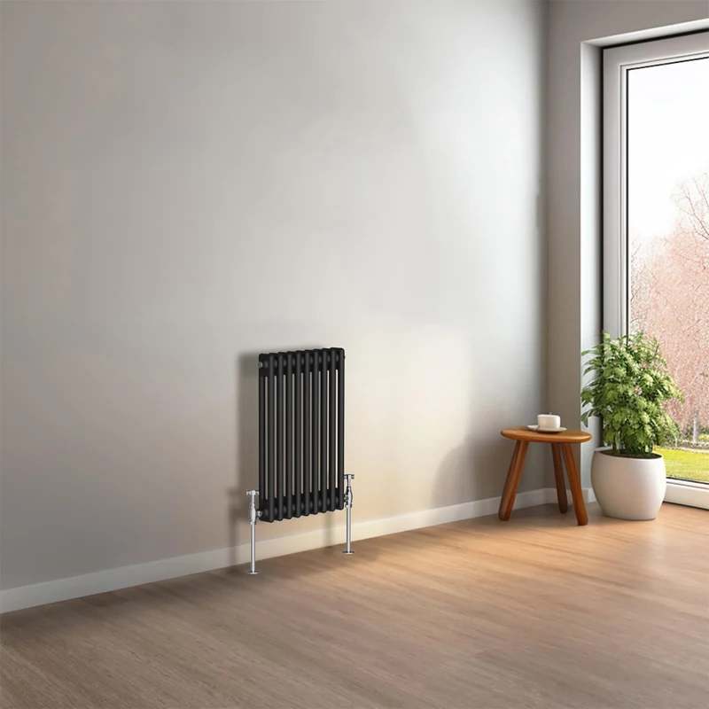 NRG 600 x 425mm Black Horizontal Traditional Column Cast Iron Style Radiator Central Heating Radiator Perfect for Bathrooms, Kitchen, Living Room Double Panel