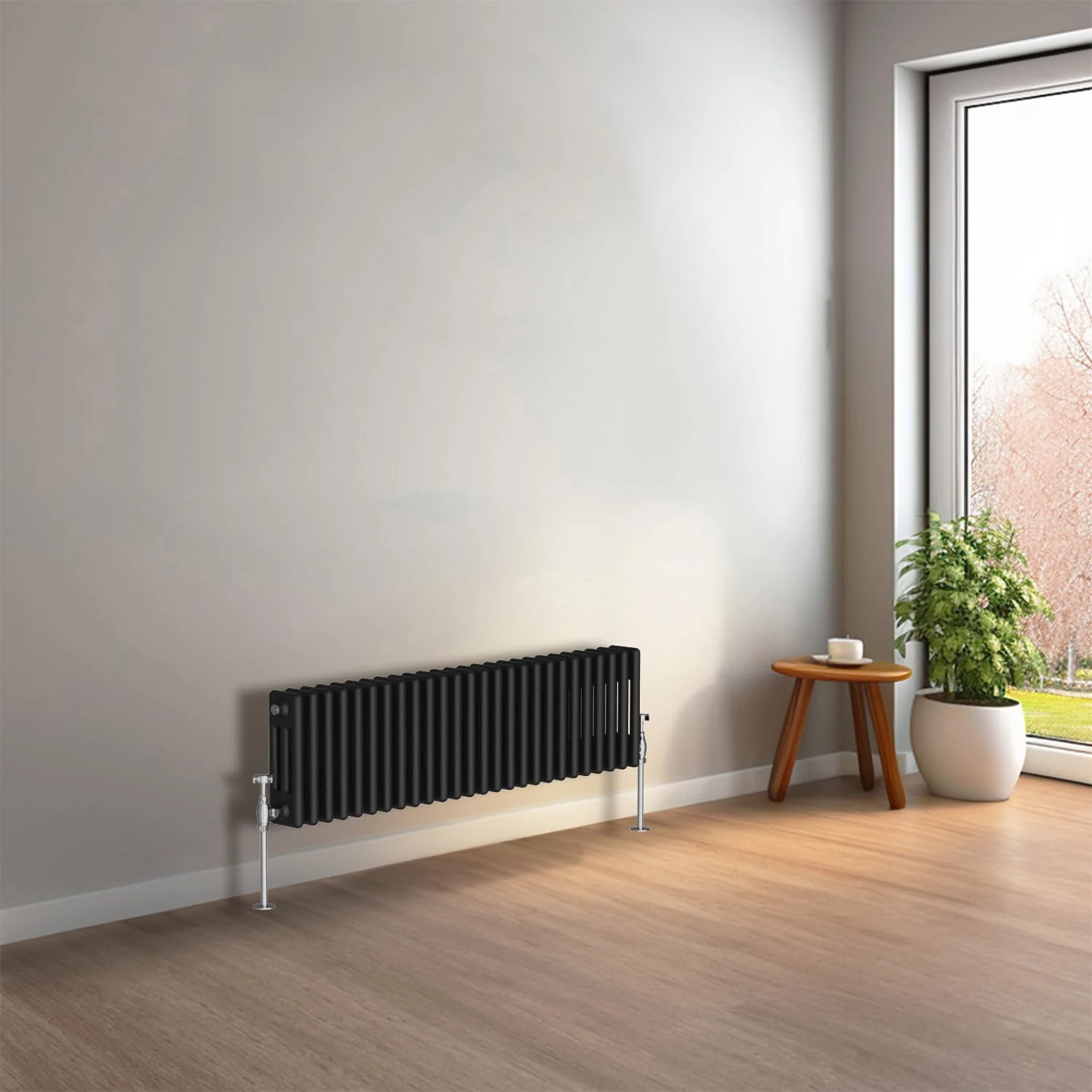 NRG 300 x 1190mm Black Horizontal Traditional Column Cast Iron Style Radiator Central Heating Radiator Perfect for Bathrooms, Kitchen, Living Room Triple Panel