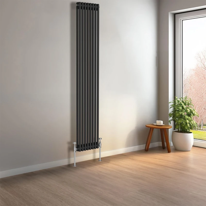 NRG 1800 x 380mm Black Vertical Traditional Column Cast Iron Style Radiator Central Heating Radiator Perfect for Bathrooms, Kitchen, Living Room Double Panel