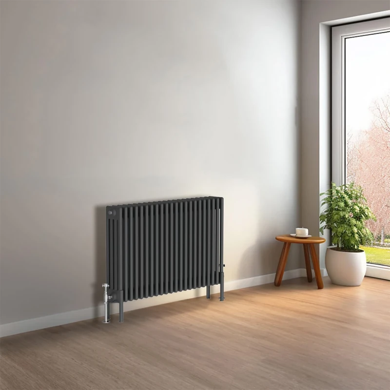 NRG Cast Iron Radiator Four Column 600x1010mm Anthracite Traditional Column Cast Iron Style Radiator Central Heating Radiator Perfect for Bathrooms, Kitchen, Living Room
