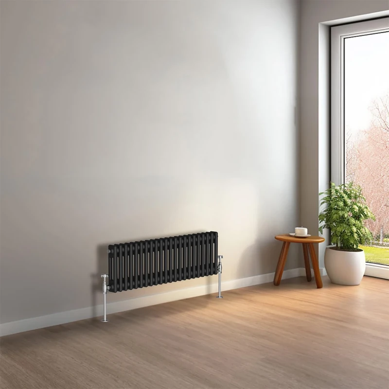 NRG 300 x 1010mm Black Horizontal Traditional Column Cast Iron Style Radiator Central Heating Radiator Perfect for Bathrooms, Kitchen, Living Room Double Panel