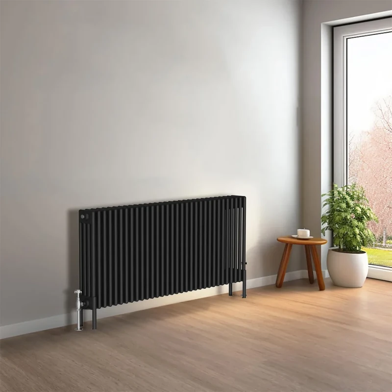 NRG Cast Iron Radiator Four Column 600x1460mm Black Traditional Column Cast Iron Style Radiator Central Heating Radiator Perfect for Bathrooms, Kitchen, Living Room