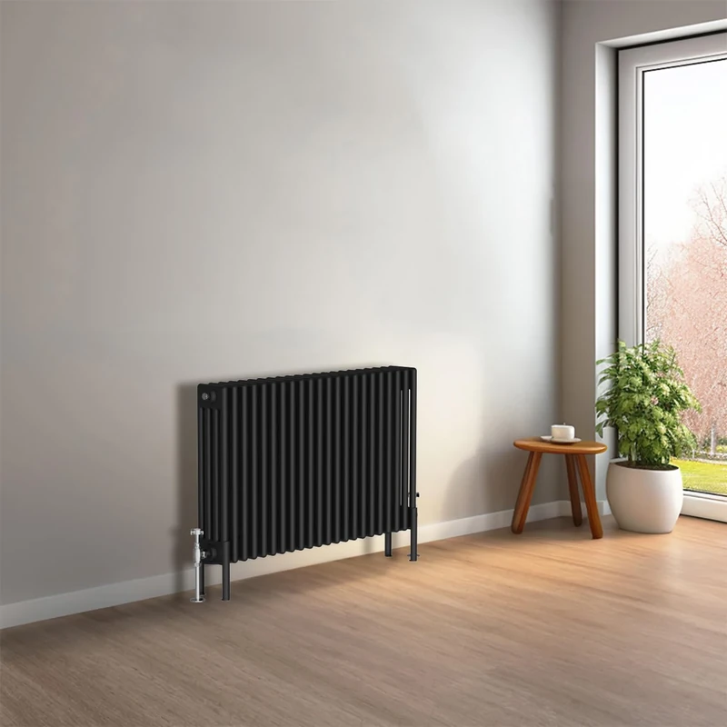 NRG Cast Iron Radiator Four Column 600x1010mm Black Traditional Column Cast Iron Style Radiator Central Heating Radiator Perfect for Bathrooms, Kitchen, Living Room