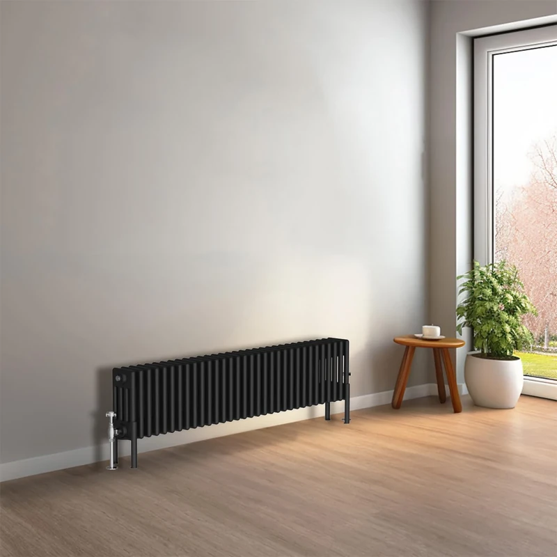 NRG Cast Iron Radiator Four Column 300x1460mm Black Traditional Column Cast Iron Style Radiator Central Heating Radiator Perfect for Bathrooms, Kitchen, Living Room