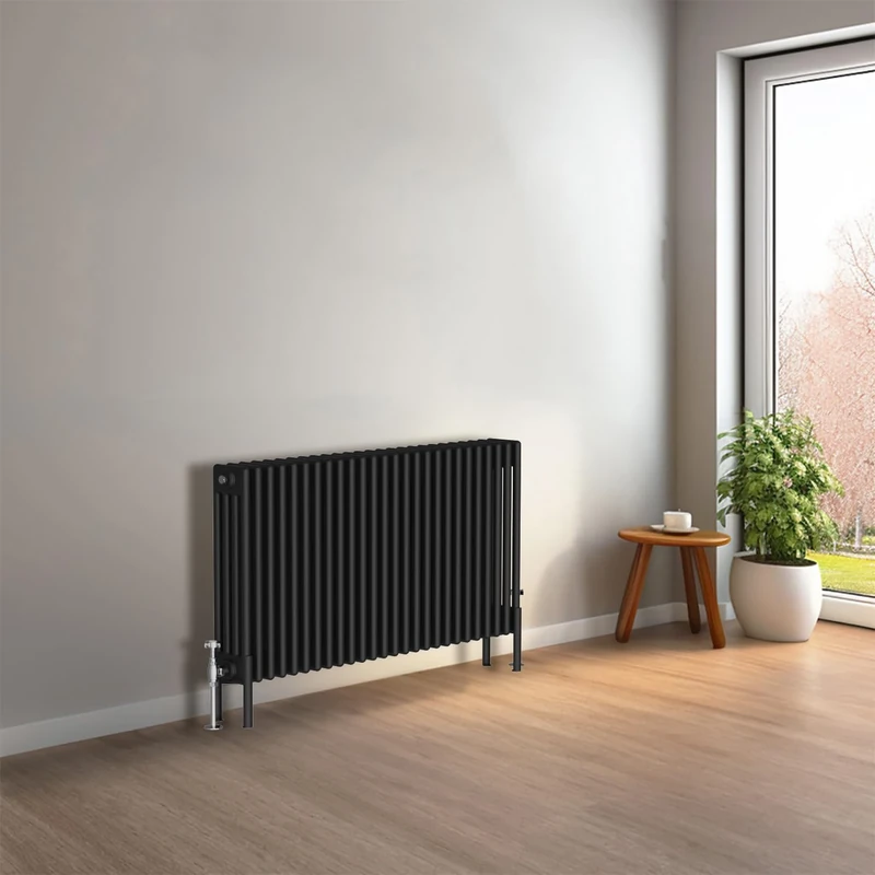 NRG Cast Iron Radiator Four Column 600x1190mm Black Traditional Column Cast Iron Style Radiator Central Heating Radiator Perfect for Bathrooms, Kitchen, Living Room