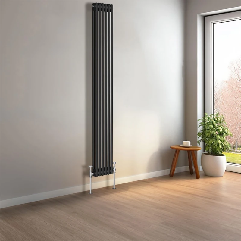 NRG 1800 x 290mm Black Vertical Traditional Column Cast Iron Style Radiator Central Heating Radiator Perfect for Bathrooms, Kitchen, Living Room Double Panel