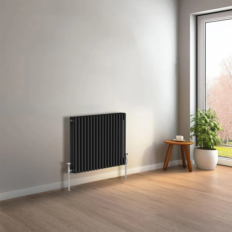 NRG 600 x 830mm Black Horizontal Traditional Column Cast Iron Style Radiator Central Heating Radiator Perfect for Bathrooms, Kitchen, Living Room Triple Panel