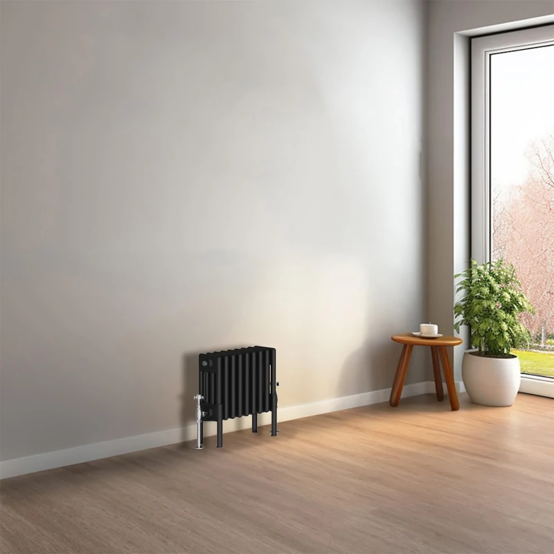 NRG Cast Iron Radiator Four Column 300x425mm Black Traditional Column Cast Iron Style Radiator Central Heating Radiator Perfect for Bathrooms, Kitchen, Living Room