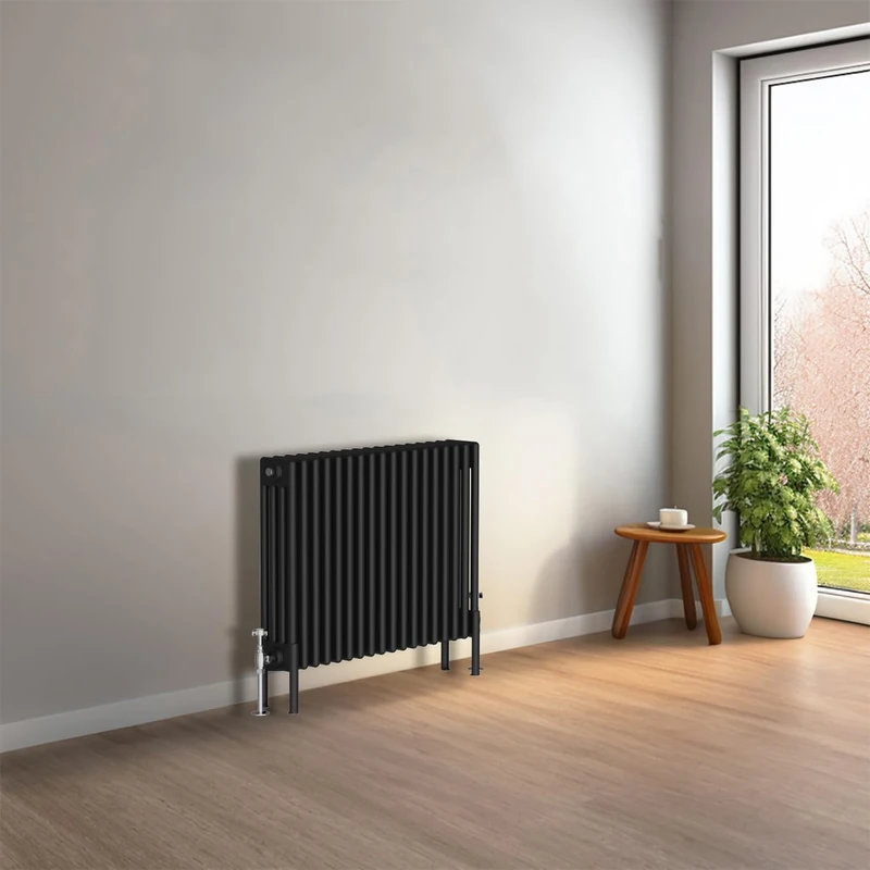 NRG Cast Iron Radiator Four Column 600x830mm Black Traditional Column Cast Iron Style Radiator Central Heating Radiator Perfect for Bathrooms, Kitchen, Living Room